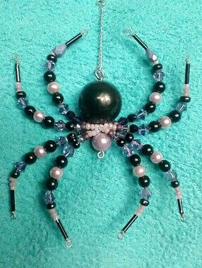 Hand Crafted Purple And Black Beaded Spider Pendant